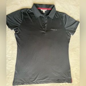 Tesla Polo Shirt Black buttom up collar sz Med